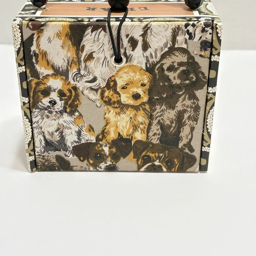 Handmade Wooden Cigar Box Handbag Dogs Vintage
